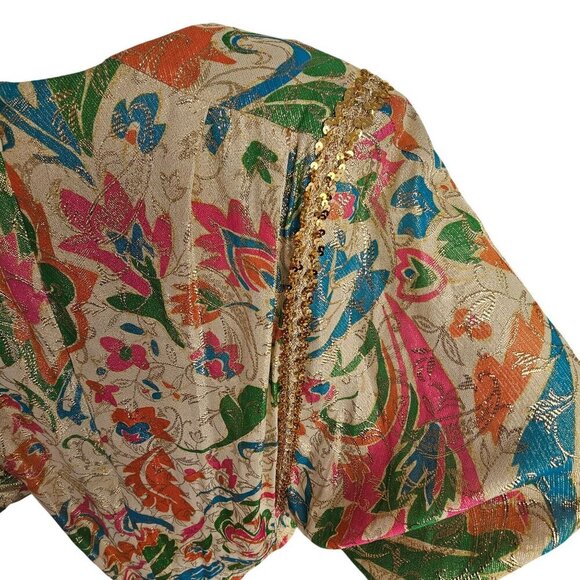 Lucie Ann Beverly Hills 80s Opulent Evening Top Sz S Gold Metallic Pastel Floral - Picture 4 of 13